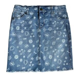 Art Class Girls Mini Jean Skirt Raw Edge Hem Denim Graphic Pop Art sz XL Blue